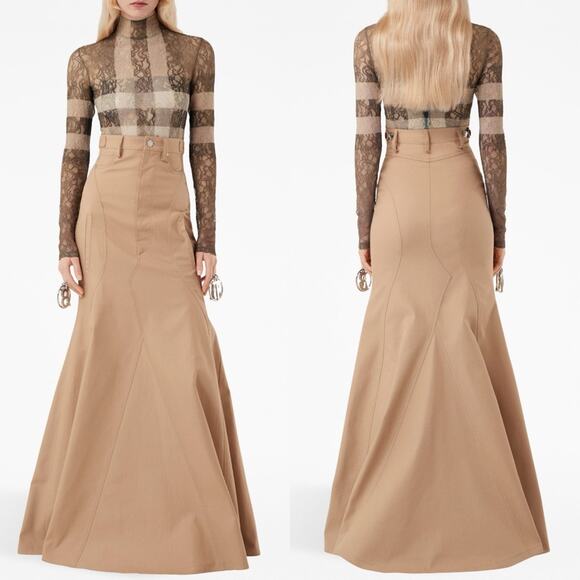 Burberry Checked Stretch-Knit Long Sleeve High Neck Bodysuit in Dark Birch Brown - Picture 7 of 17